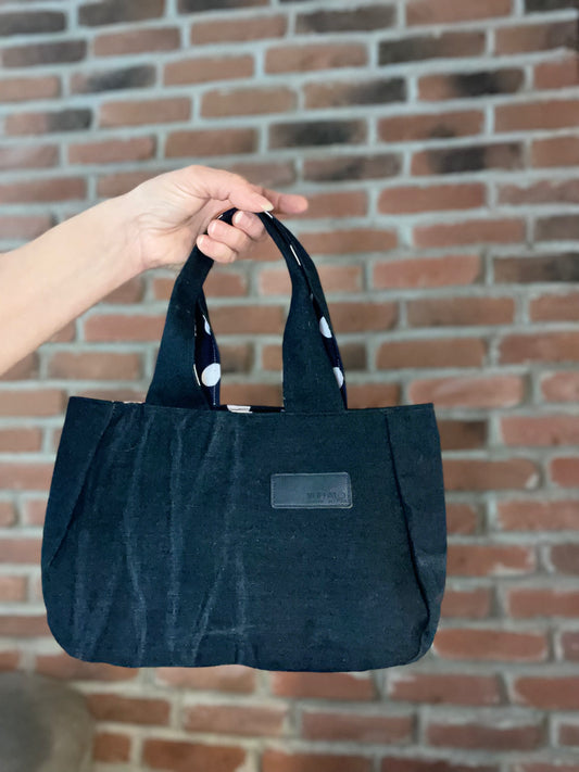 Small Upcycled Denim Tote Bag with white dots pattern - Eco-Friendly
