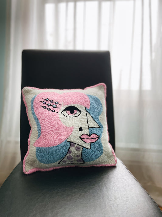 Miss Pink - Decorative Cushion - Punch needle - Abstract Art