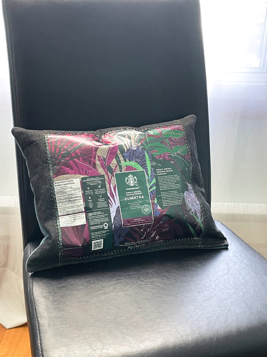 Eco-Friendly Upcycled Cushion - Denim & Coffee Bean Bag
