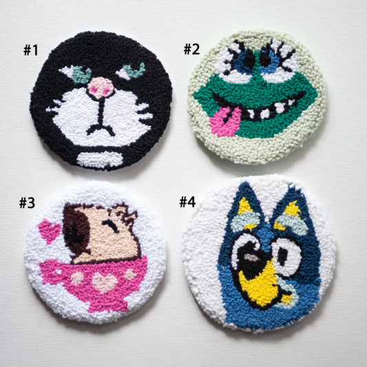 Sous-verres faits à la main - Punch needle sur tissu canvas récupéré