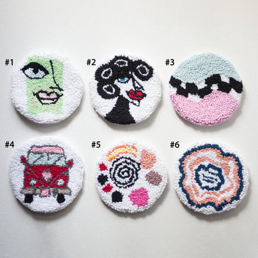 Sous-verres faits à la main - Punch needle sur tissu canvas récupéré