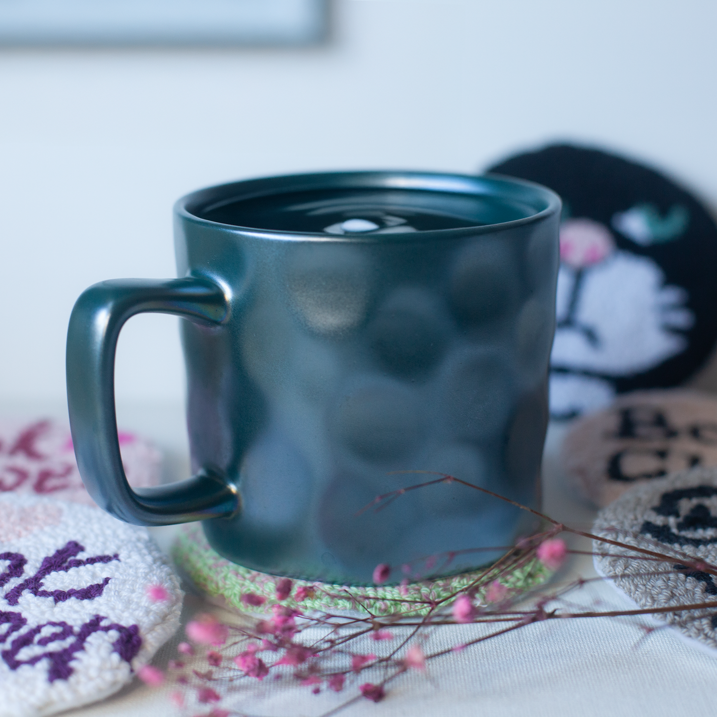 Handcrafted Mug Rug Coasters – Punch Needle Art from Repurposed Fabric - Bookish Style