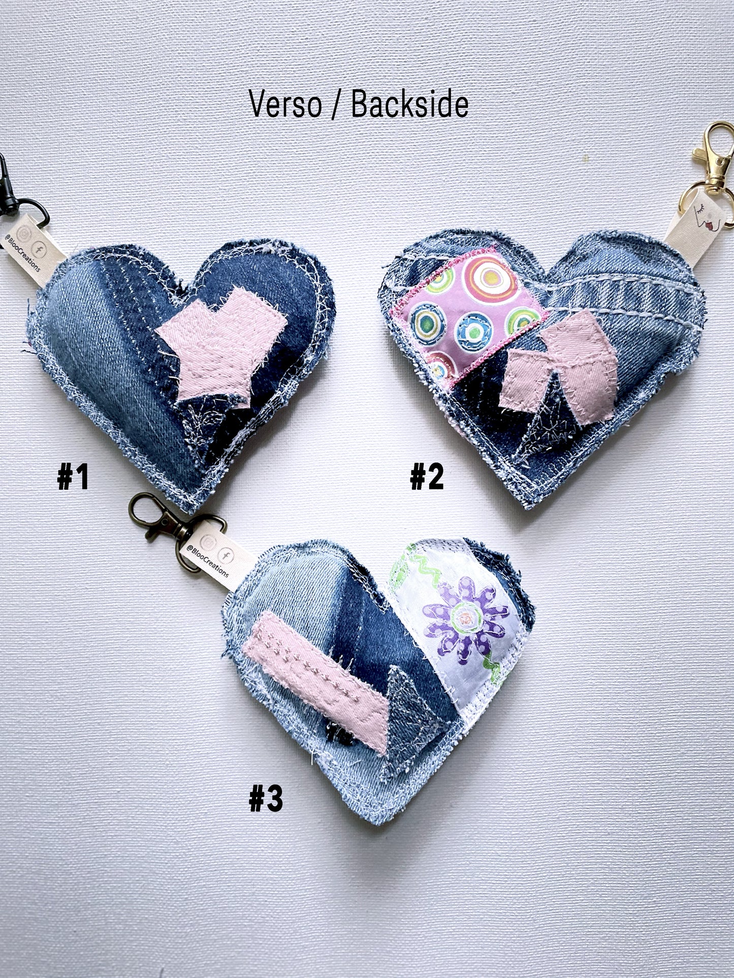 Portes-clés éco-chic en forme de cœur - Accessoire stylé - Denim surcyclé - Bag Charms.