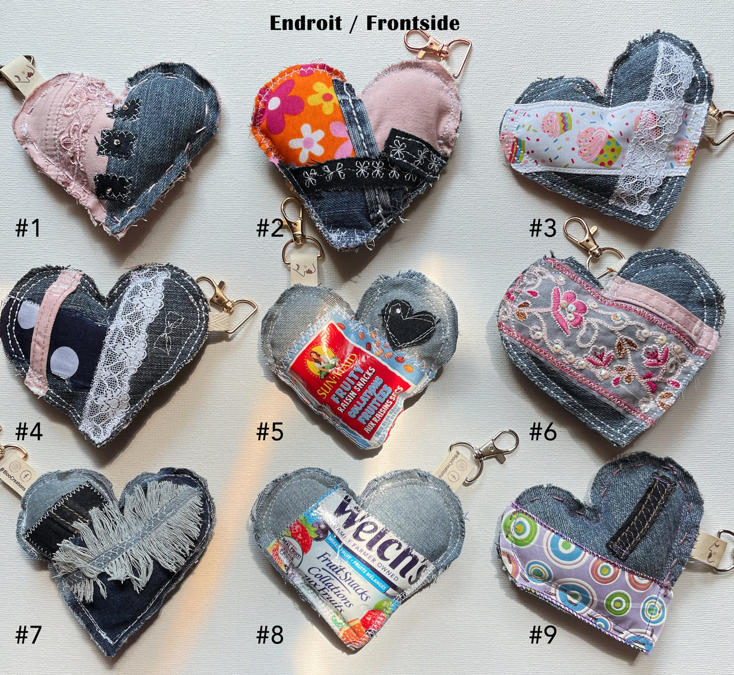 Portes-clés éco-chic en forme de cœur - Accessoire stylé - Denim surcyclé.