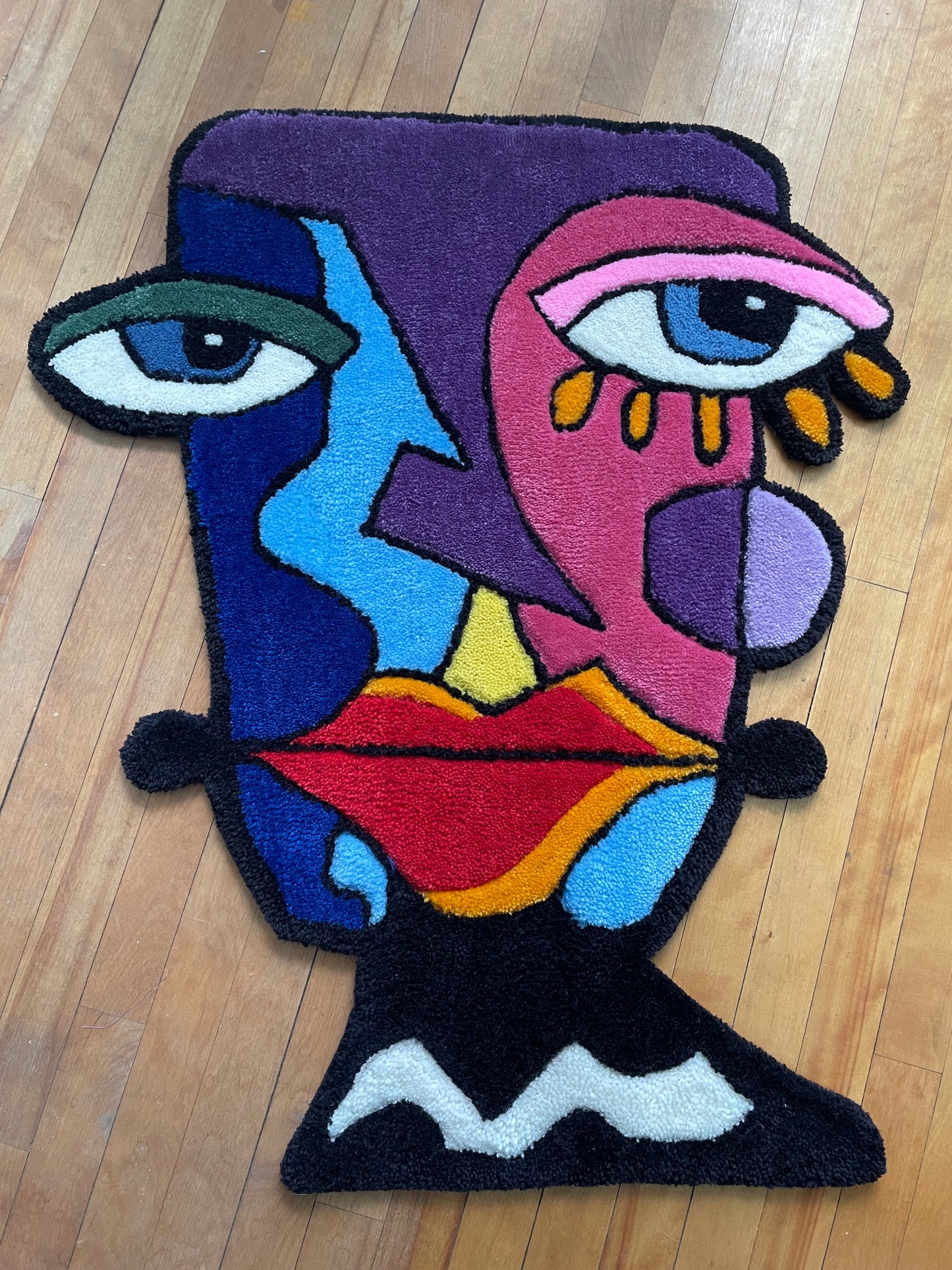 Art abstrait - Tapis fait à la main - Mélange de laine acrylique et 100% pure laine - Déco maison