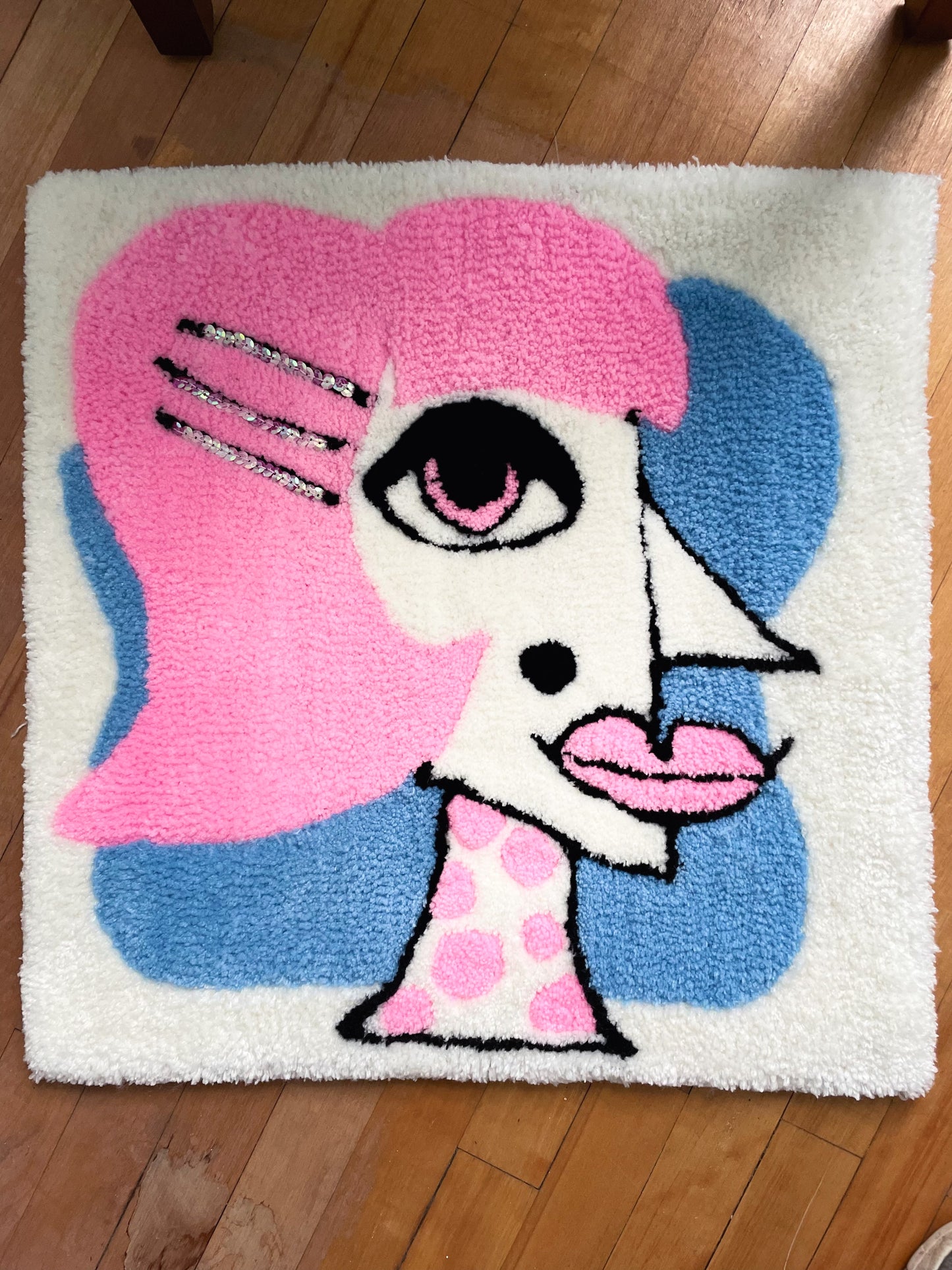Miss Pink - Tapis fait à la main - 100% laine acrylique - Déco maison - Art abstrait