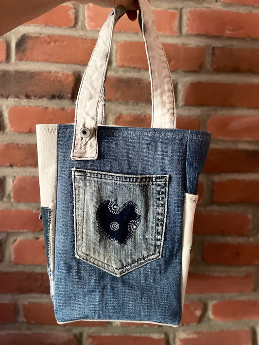 Upcycled Denim Medium Tote Bag - Ecofriendly