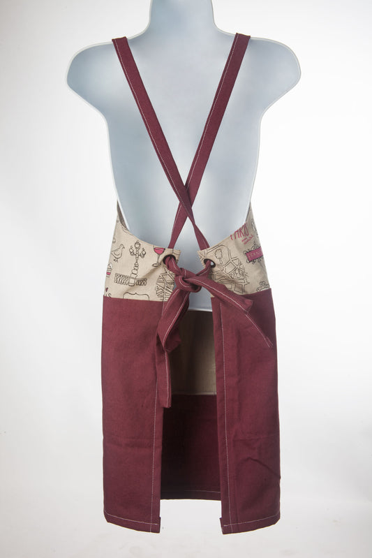 Tablier mode avec grande poche avant - 100% toile de coton - Paris Café