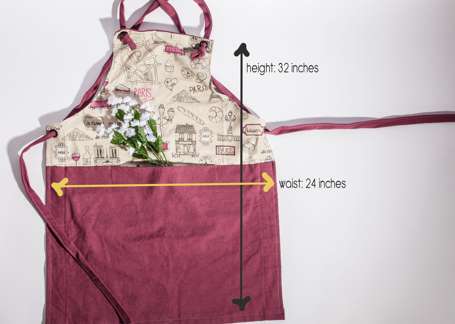 Fashion Apron with large front pocket - 100% Cotton Canvas - Paris Café
