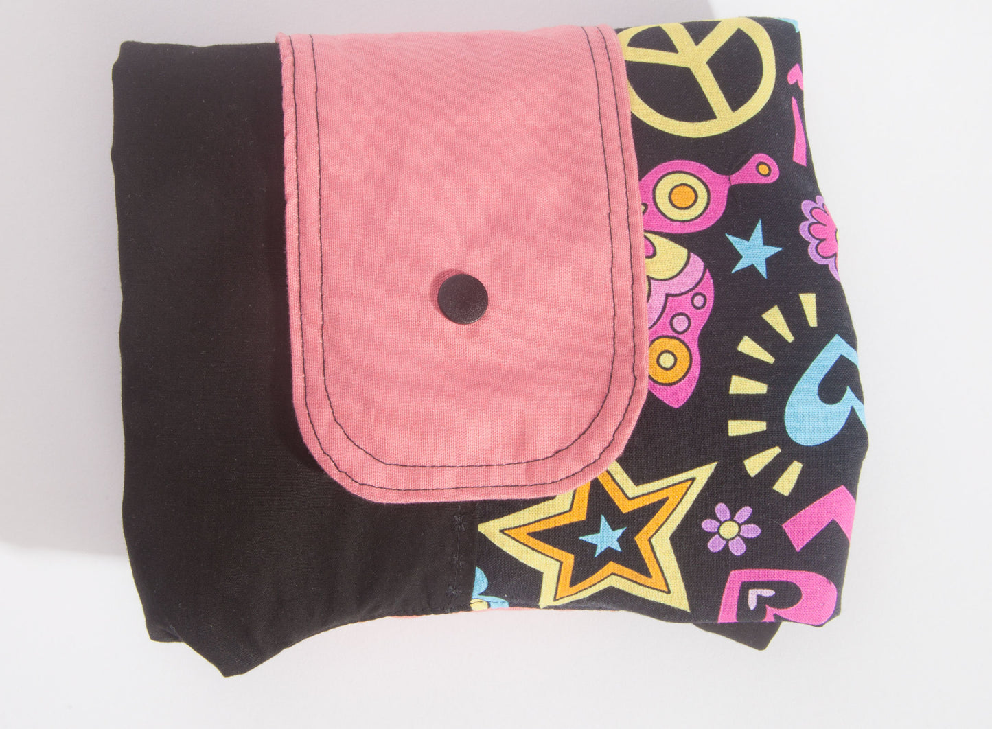 Sac fourre-tout réutilisable 100% coton - Respectueux de l'environnement - Illustration Peace & Love / Noir