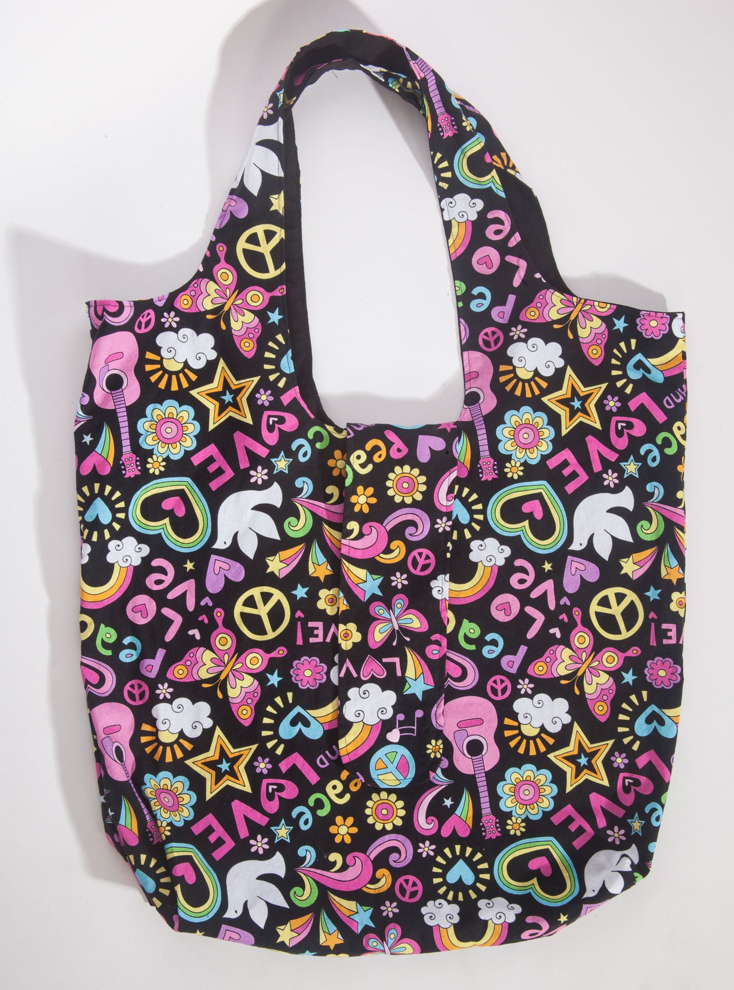 Sac fourre-tout réutilisable 100% coton - Respectueux de l'environnement - Illustration Peace & Love
