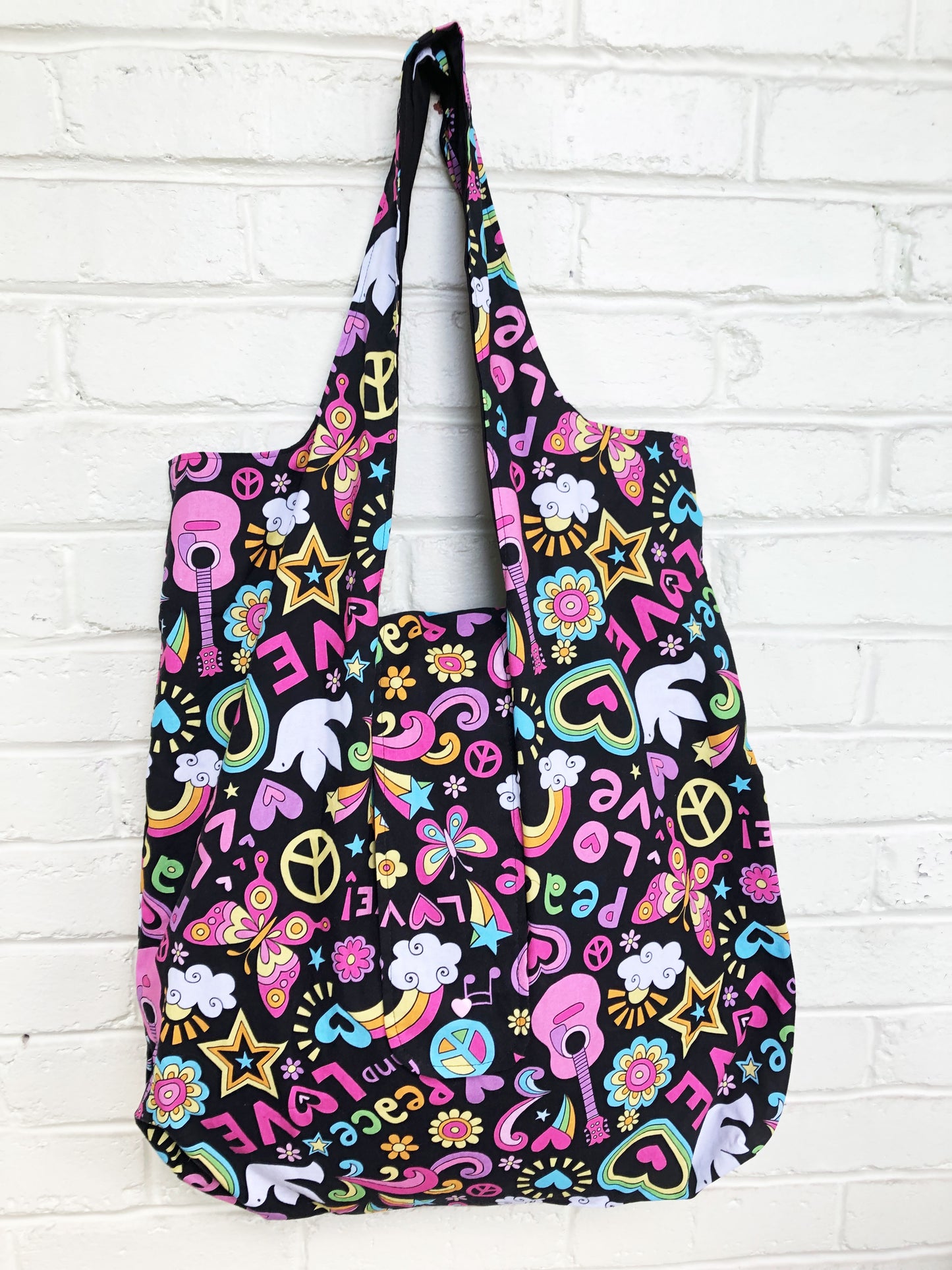 Sac fourre-tout réutilisable 100% coton - Respectueux de l'environnement - Illustration Peace & Love