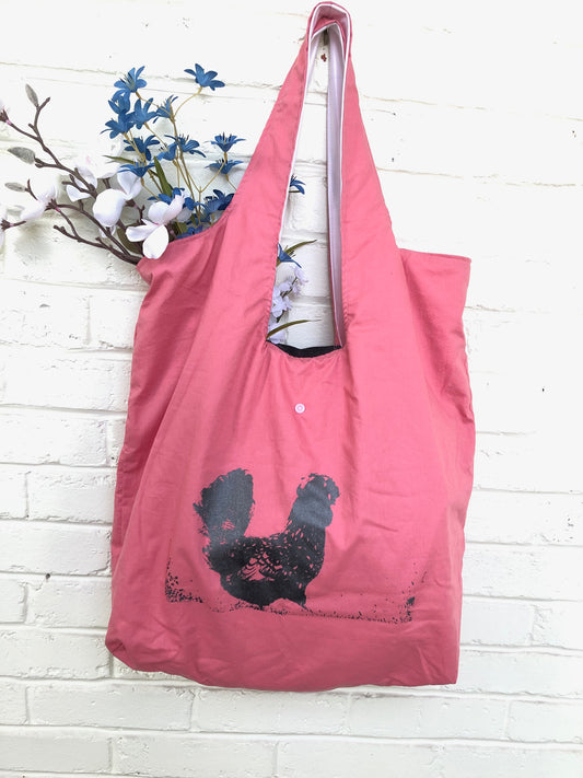 100% Cotton Eco Friendly Foldable Reusable Shopping Bag - Hen Illustration Tote