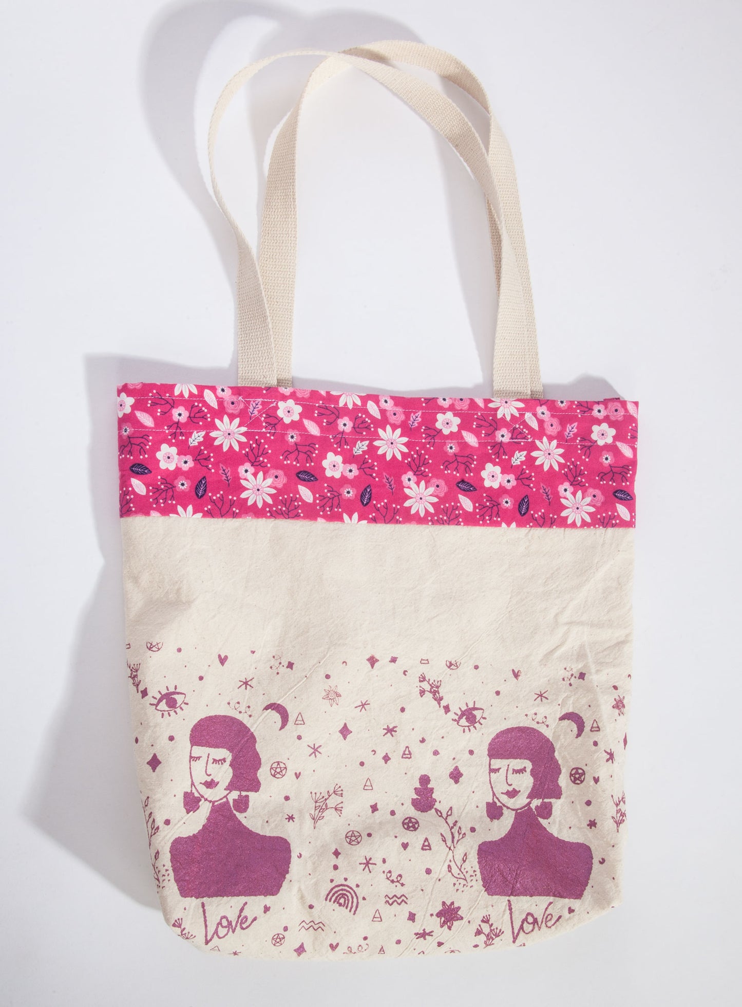 100% Cotton Eco Friendly Reusable Shopping Bag - Art Illustration - Boho style