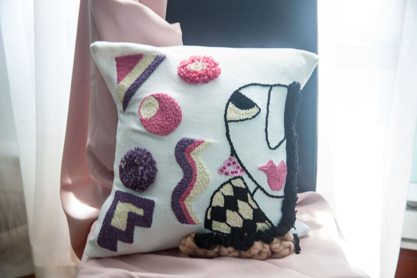 Housse de coussin décorative - Punch needle - Style Boho