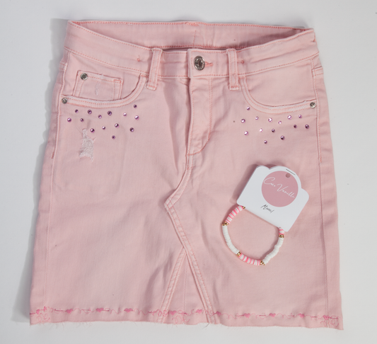 Upcycled Pink Denim Skirt for Kids - 9-10 years