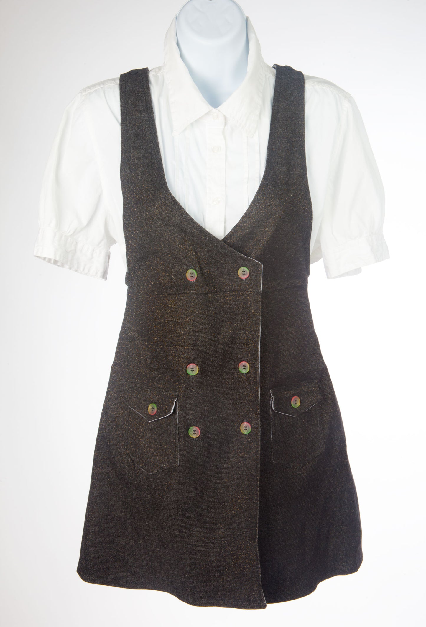 Robe salopette en denim pour filles - Noir avec or - Adolescentes