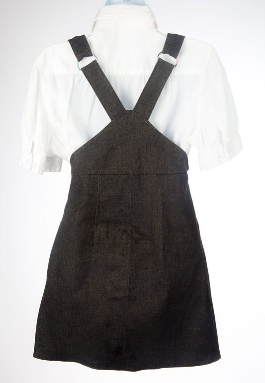 Girls Denim Overall Dress - Black with gold - Teens