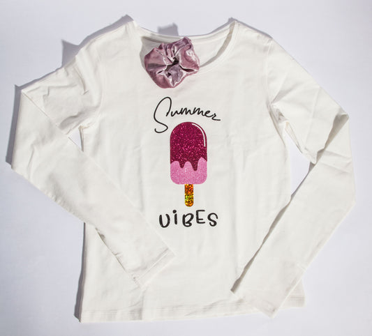 Summer Vibes - Organic Long Sleeve Girls Shirt - Glitters