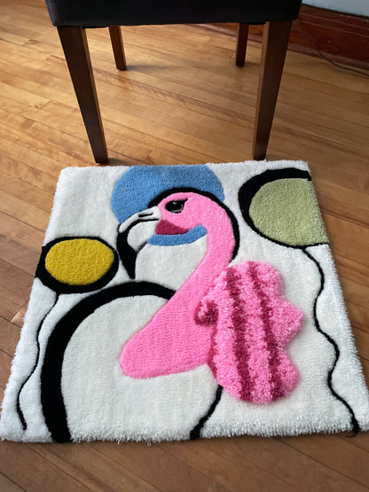 Colorful Pink Flamingo - Handmade tufted rug - Home decor carpet - Art