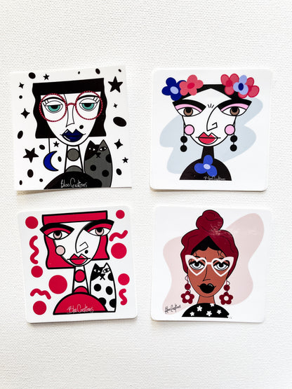 Autocollants avec illustration artistique au fini brillant - 3"x3" - Résistant à l'eau