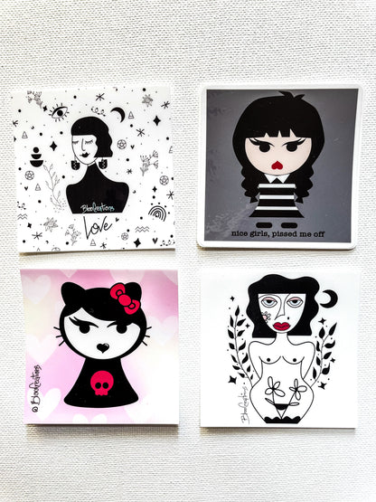Autocollants avec illustration artistique au fini brillant - 3"x3" - Résistant à l'eau