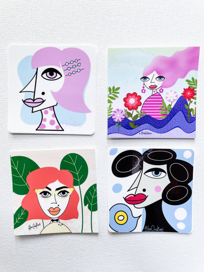 Autocollants avec illustration artistique au fini brillant - 3"x3" - Résistant à l'eau
