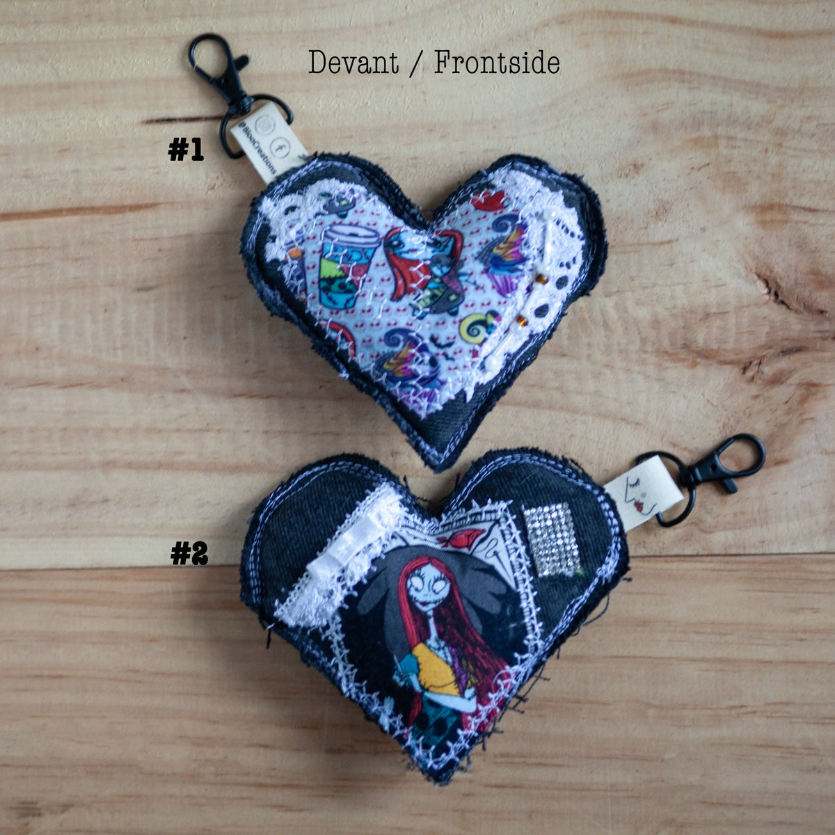 Eco-Chic Heart Keychains - GOTHIC EDITION - Stylish Accessories - Upcycled Denim - Bag Charms - Recycled fabrics (Copy)