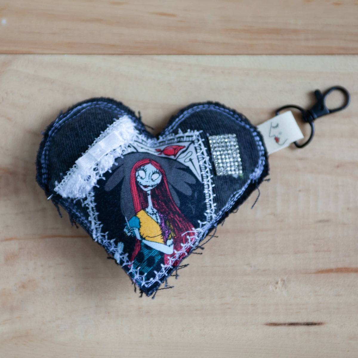 Eco-Chic Heart Keychains - GOTHIC EDITION - Stylish Accessories - Upcycled Denim - Bag Charms - Recycled fabrics (Copy)
