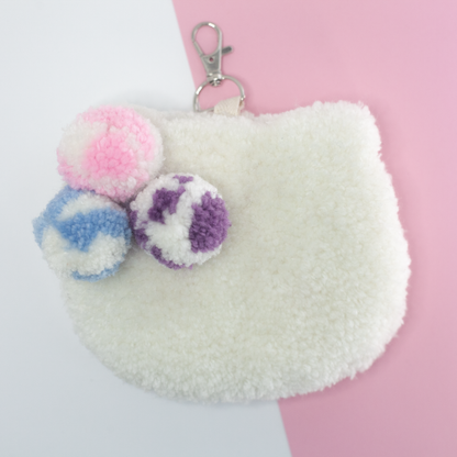 Double-Sided Tufted Cat Keychain - Pompom - Handmade