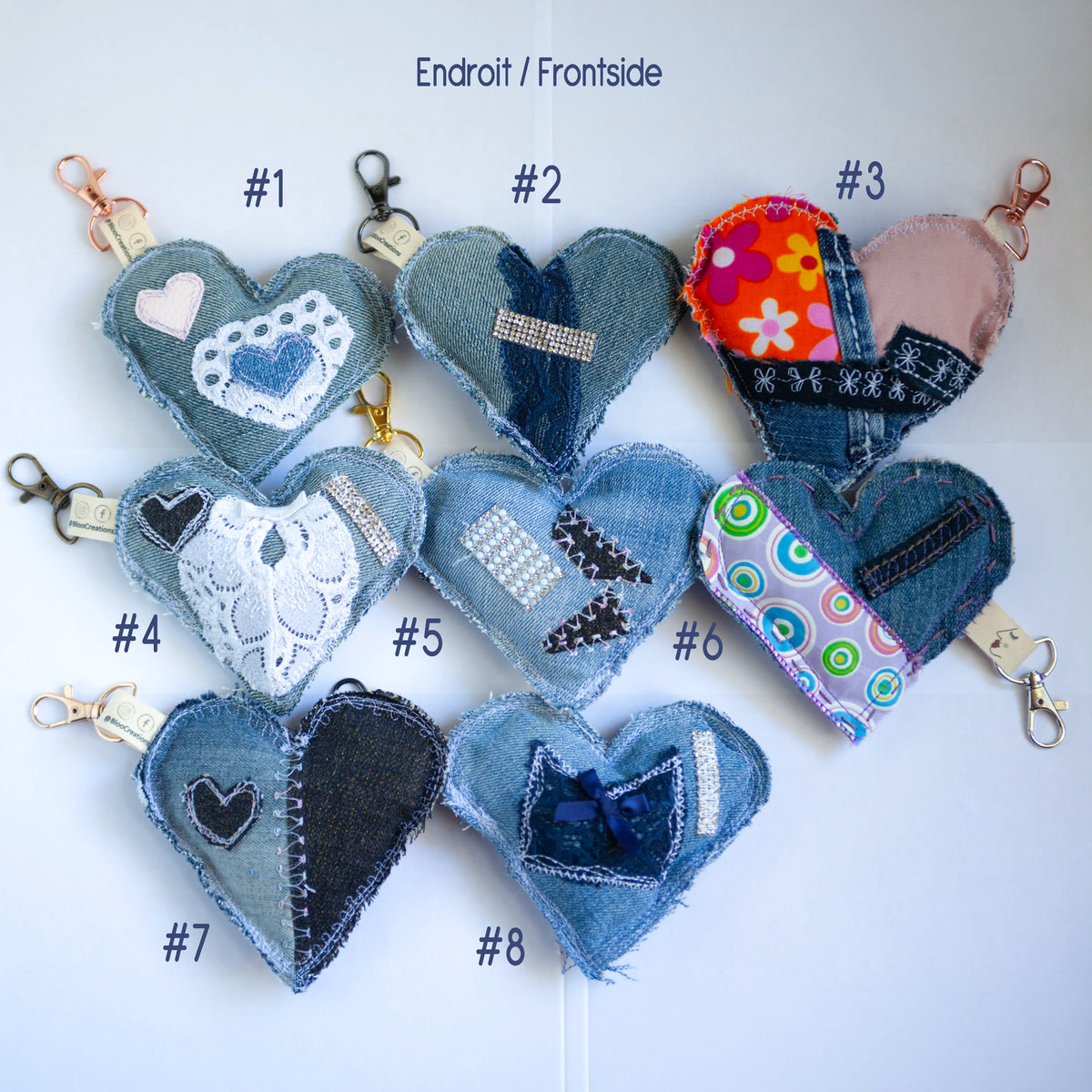 Portes-clés éco-chic en forme de cœur - Glamour - Accessoire stylé - Denim surcyclé - Bag Charms.