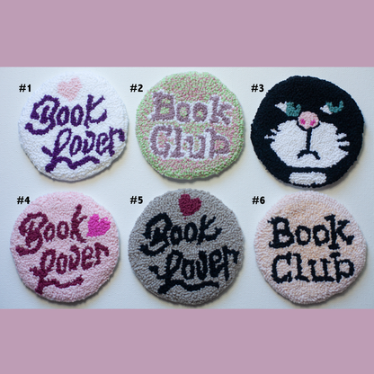 Handcrafted Mug Rug Coasters – Punch Needle Art from Repurposed Fabric - Bookish Style