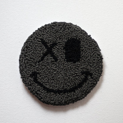 Sous-verres faits à la main - Série noire - Halloween - Punch needle sur tissu canvas récupéré