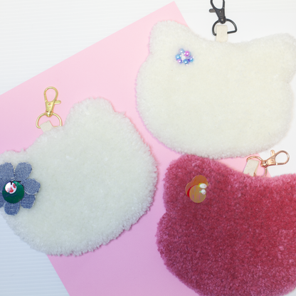 Accessoire pour sac - Porte-clés touffeté à la main en forme de chat