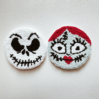 Ensembles de sous-verres faits à la main - Punch needle sur tissu canvas récupéré - Inspirés de dessins animés