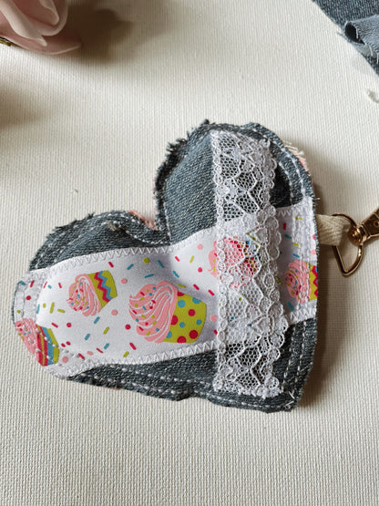 Eco-Chic Heart Keychains - Stylish Accessories - Upcycled Denim - Recycled fabrics