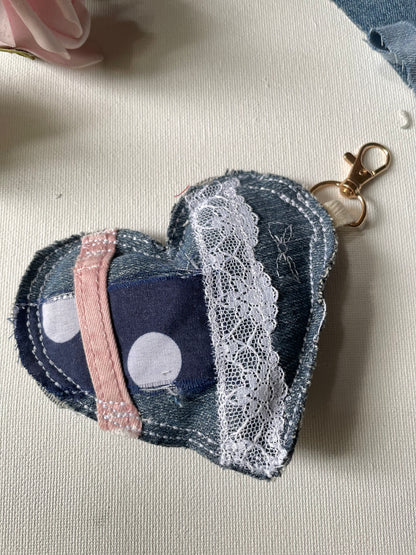 Eco-Chic Heart Keychains - Stylish Accessories - Upcycled Denim - Recycled fabrics