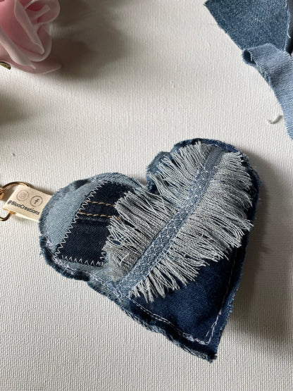 Eco-Chic Heart Keychains - Stylish Accessories - Upcycled Denim - Recycled fabrics
