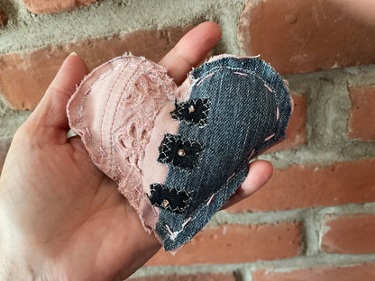Eco-Chic Heart Keychains - Stylish Accessories - Upcycled Denim - Recycled fabrics