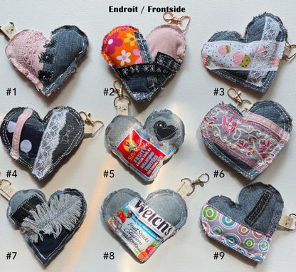 Eco-Chic Heart Keychains - Stylish Accessories - Upcycled Denim - Recycled fabrics