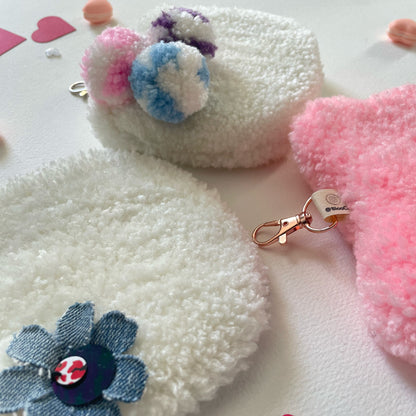Double-Sided Tufted Cat Keychain - Pompom - Handmade