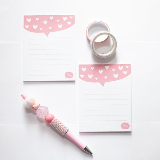 Mini bloc-notes faits main – Format de poche - Coeurs blanc sur rose