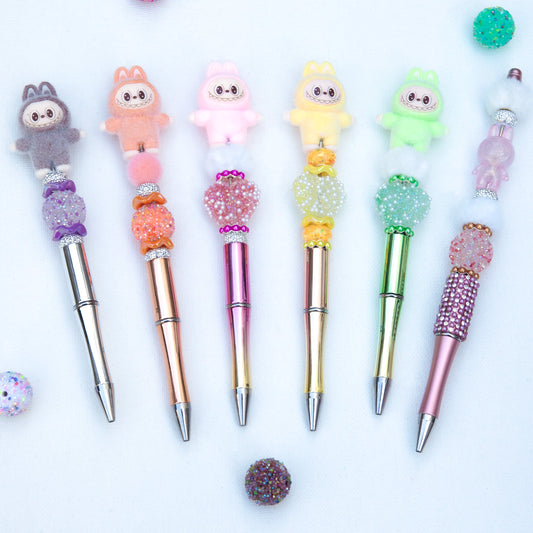 Beaded Ballpoint Pens with Cute Monster Figurine Topper - Glam & Handmade Just for You!
