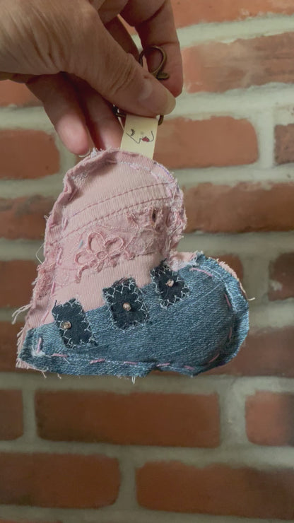 Eco-Chic Heart Keychains - Stylish Accessories - Upcycled Denim - Recycled fabrics