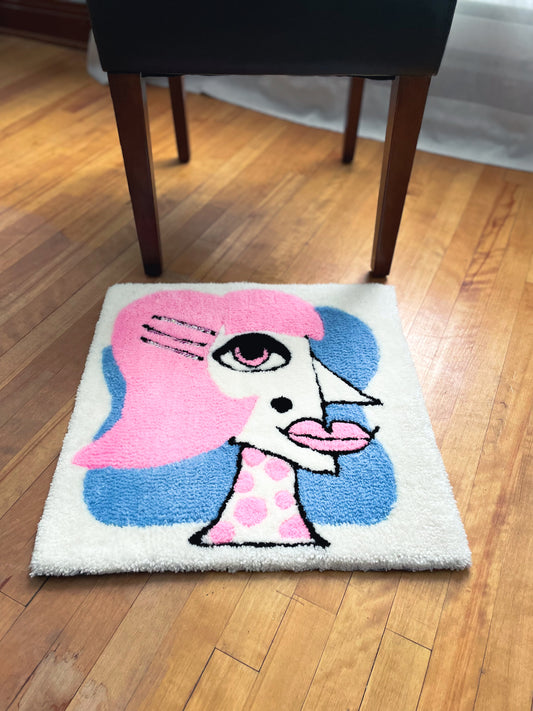 Miss Pink - Tapis fait à la main - 100% laine acrylique -  Déco maison - Art abstrait