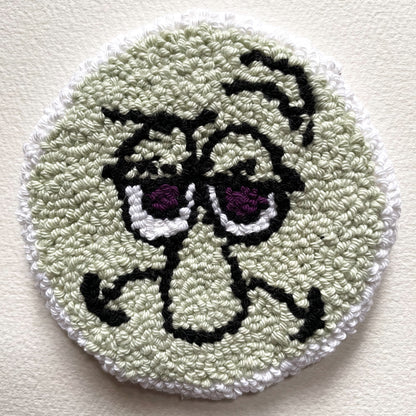Ensembles de sous-verres faits à la main - Punch needle sur tissu canvas récupéré - Inspirés de dessins animés