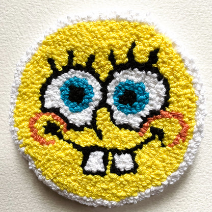 Ensembles de sous-verres faits à la main - Punch needle sur tissu canvas récupéré - Inspirés de dessins animés