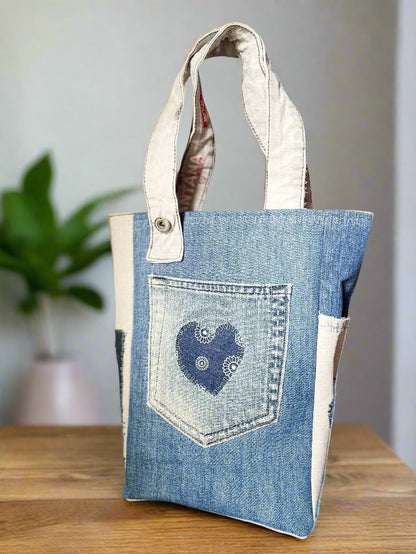 Sac réutilisable fait de denim recyclé -  grandeur moyenne - Écoresponsable