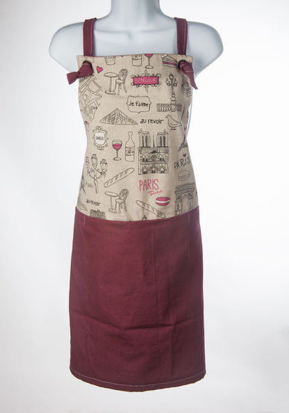 Tablier mode avec grande poche avant - 100% toile de coton - Paris Café