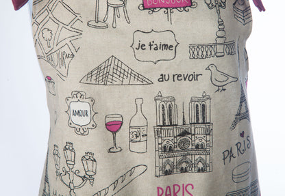 Tablier mode avec grande poche avant - 100% toile de coton - Paris Café